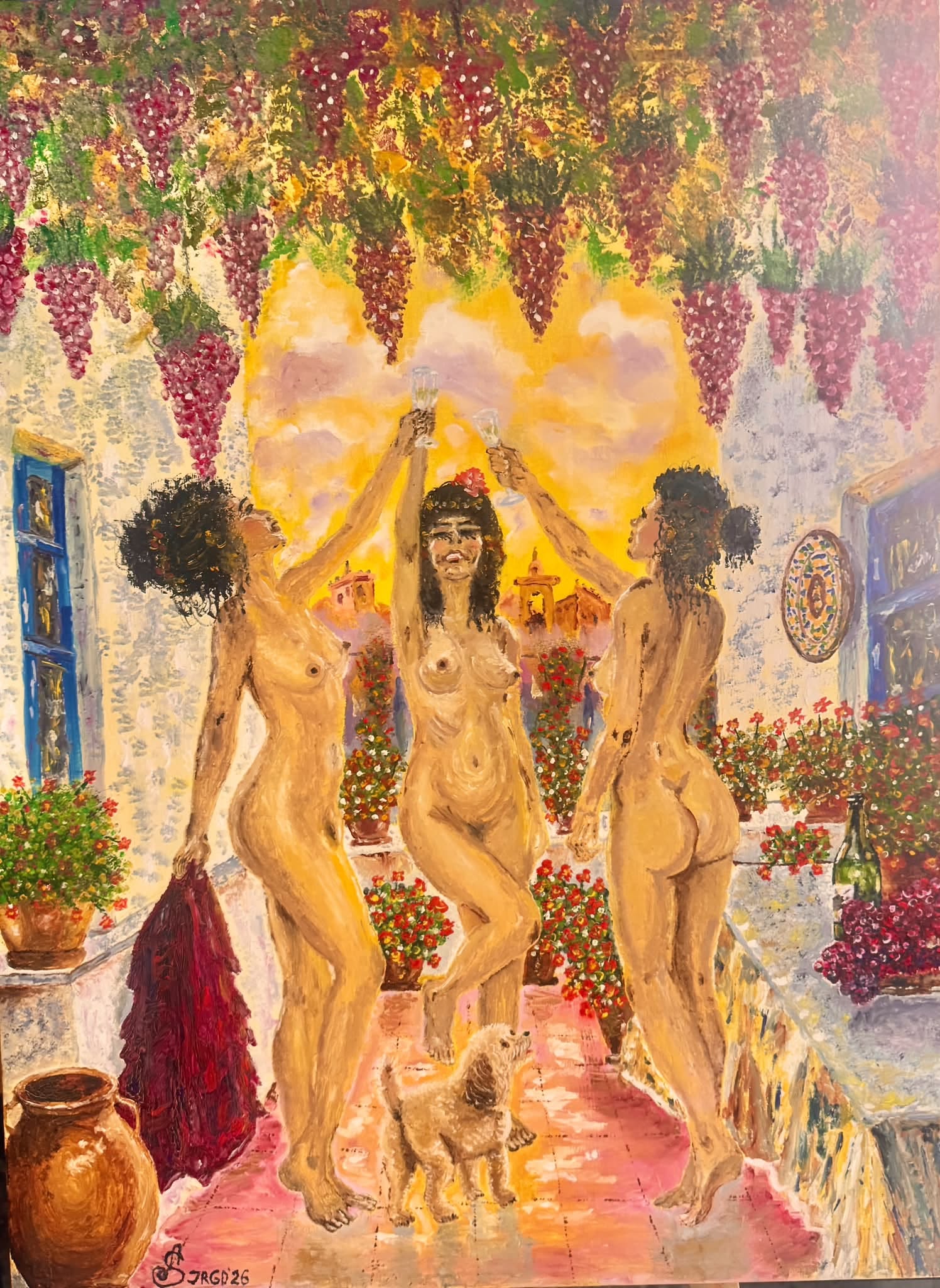 Las hijas de Dioniso en una fiesta en el patio