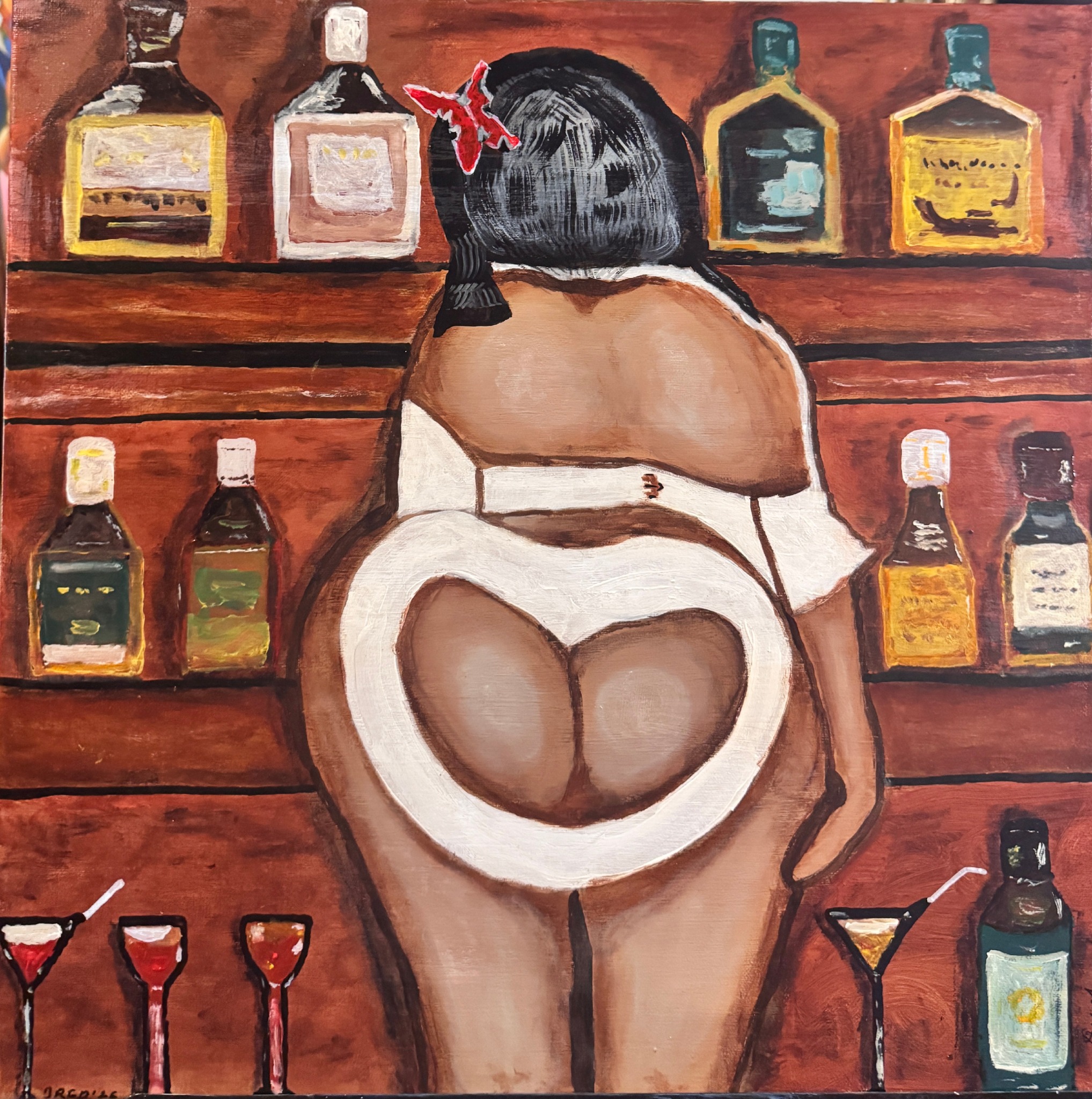 Mujer en la barra esperando pasión